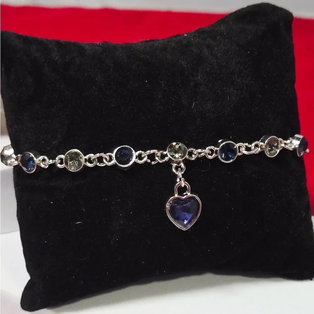 Elegant Blue Heart Crystal Bracelet Silver Stainless Steel Adjustable Feminine